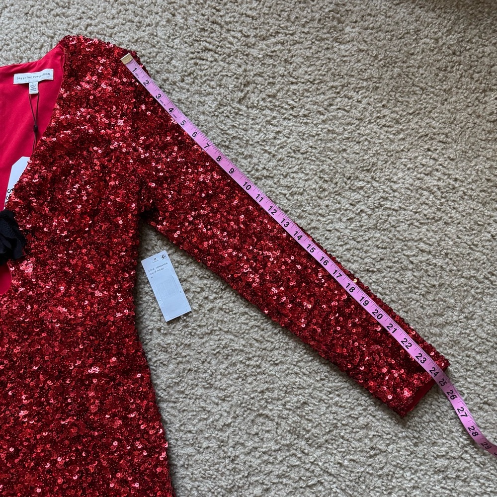 Dress the Population Tula Sequin Mini Dress Sz L Red Rouge Cut out Love - Picture 12 of 14